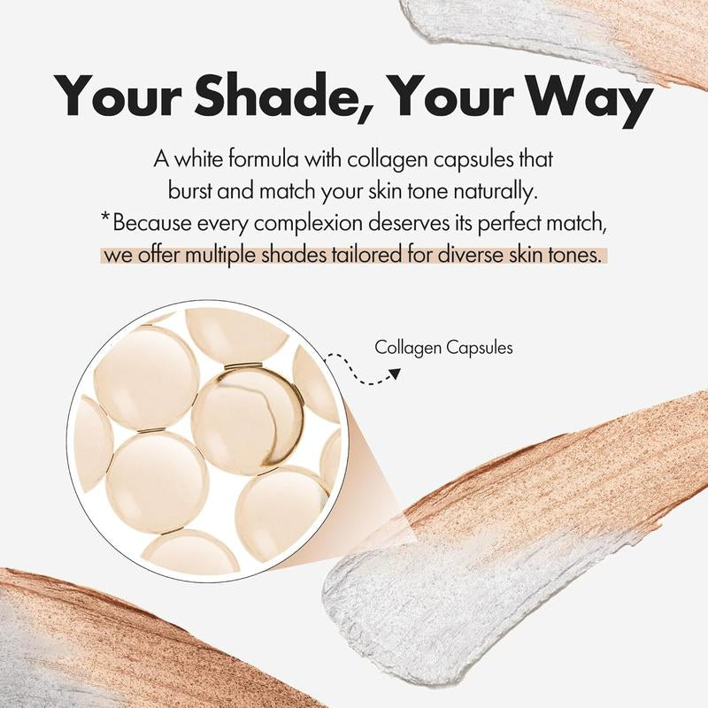 ELROEL BLANC Cover Cream Stick V W/ Detachable Brush - Korean Skin Care Color-Changing Foundation Stick with Collagen Capsules (0.45 Oz)