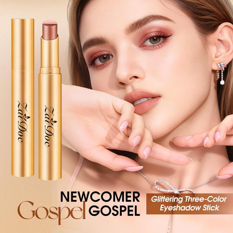 3-In-1 Zaidoc Easy Eyeshadow Stick for Beginners,Smudgeproof in Seconds, One-Stroke Application,Creamy Shimmer Trio Eyeshadow Stick Waterproof Longwear Liquid Eyeliner Color Changing Lip Oil Trio Waterproof Shiny Diamond Eyeshadow