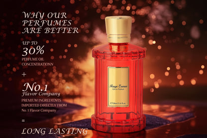 ROMASS Rouge Essence Perfume 3.4Oz/100Ml | Gold-Red Bottle | Long-Lasting Fragrance | Floral Fragrance, Saffron and Amber Wood Notes