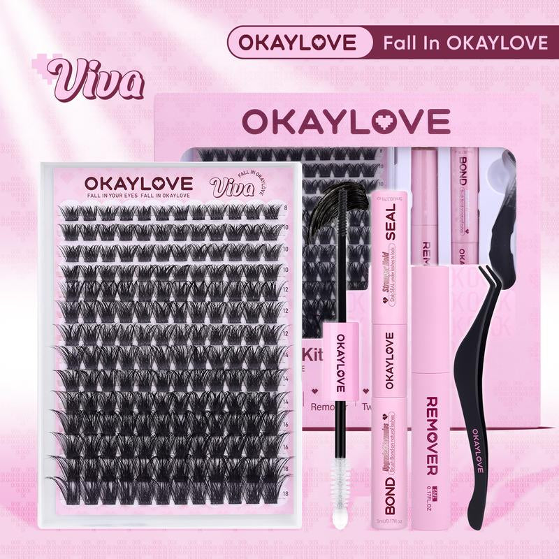 OKAYLOVE Lashes Cluster Vixen|Bunny Lash Clusters Kit, Manga Lash Extension with Waterproof Long-Lasting Lash Bond and Seal,Tweezers and Remover for DIY Eyelash at Home Easily, Natural Makeup Girl Gifts