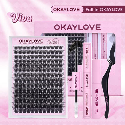 OKAYLOVE Lashes Cluster Vixen|Bunny Lash Clusters Kit, Manga Lash Extension with Waterproof Long-Lasting Lash Bond and Seal,Tweezers and Remover for DIY Eyelash at Home Easily, Natural Makeup Girl Gifts