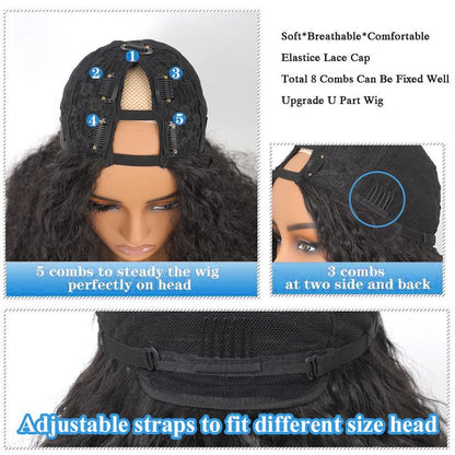 New Afro V Part with Curly in the End Wig Kinky Synthetic Hair Texture with Unique Bouncy Curls in the End 20 Inch Soft Curly Full Hair V Part Wigs Synthetic for Women No Leave Out Clip in Half Wig