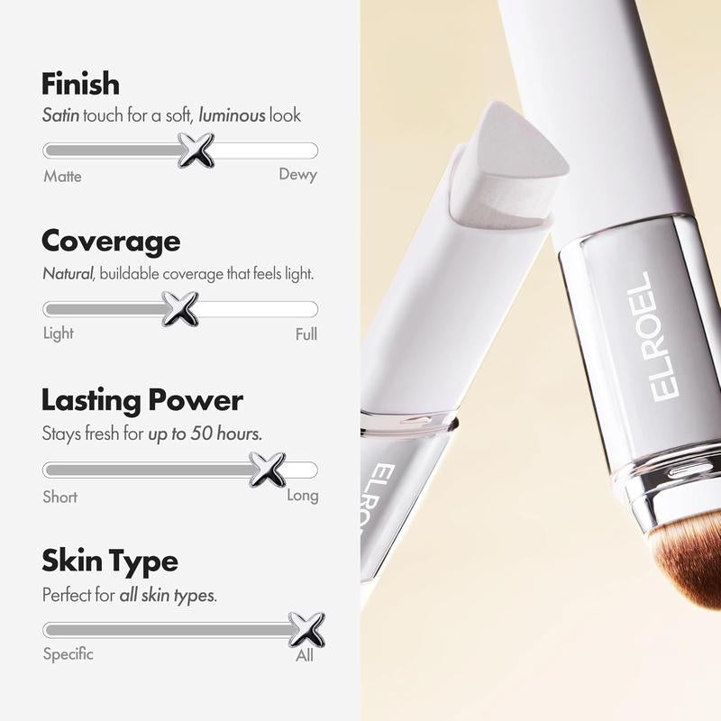 ELROEL BLANC Cover Cream Stick V W/ Detachable Brush - Korean Skin Care Color-Changing Foundation Stick with Collagen Capsules (0.45 Oz)