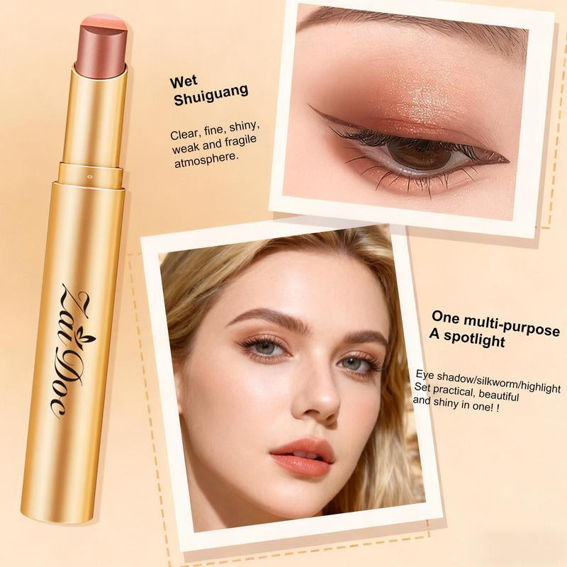 3-In-1 Zaidoc Easy Eyeshadow Stick for Beginners,Smudgeproof in Seconds, One-Stroke Application,Creamy Shimmer Trio Eyeshadow Stick Waterproof Longwear Liquid Eyeliner Color Changing Lip Oil Trio Waterproof Shiny Diamond Eyeshadow
