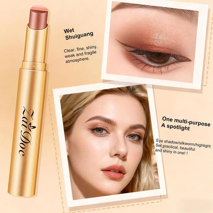 3-In-1 Zaidoc Easy Eyeshadow Stick for Beginners,Smudgeproof in Seconds, One-Stroke Application,Creamy Shimmer Trio Eyeshadow Stick Waterproof Longwear Liquid Eyeliner Color Changing Lip Oil Trio Waterproof Shiny Diamond Eyeshadow