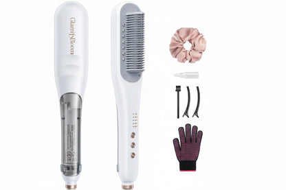 Wavytalk Steamline Pro Steam Hair Straightener Brush Hair Straightening Comb with Scrunchie and Glove
