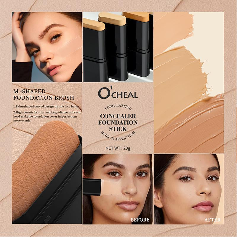 Black Friday Deals 5-Color Dual-Ended Foundation & Concealer Stick with Built-In Brush – Moisturizing, Lightweight, Long-Lasting Flawless Makeup