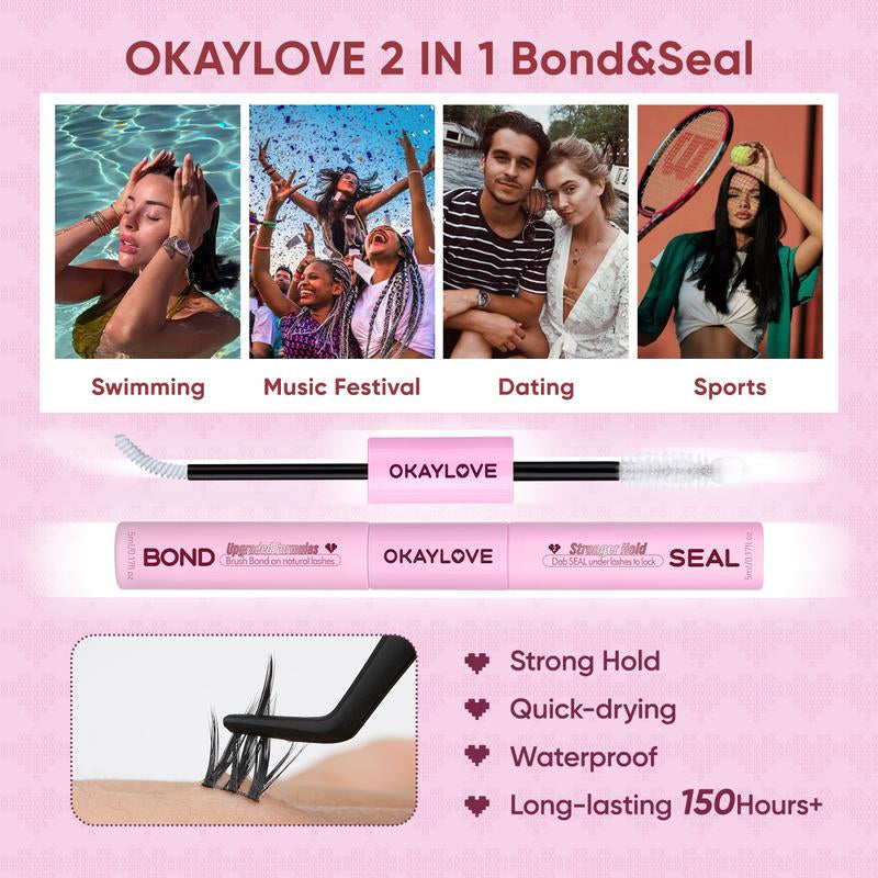 OKAYLOVE Lashes Cluster Vixen|Bunny Lash Clusters Kit, Manga Lash Extension with Waterproof Long-Lasting Lash Bond and Seal,Tweezers and Remover for DIY Eyelash at Home Easily, Natural Makeup Girl Gifts