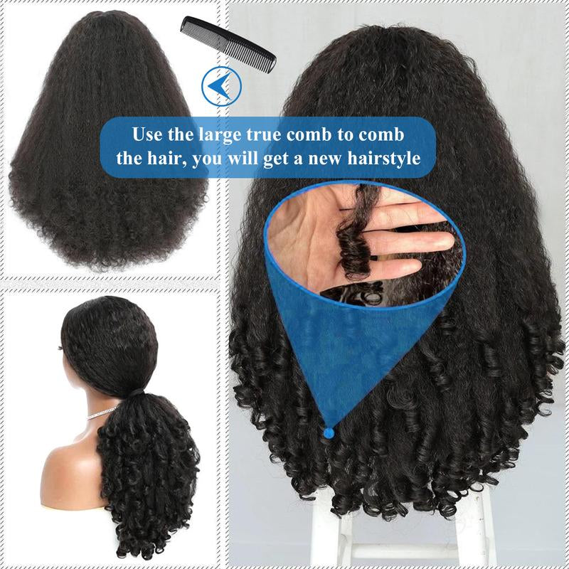 New Afro V Part with Curly in the End Wig Kinky Synthetic Hair Texture with Unique Bouncy Curls in the End 20 Inch Soft Curly Full Hair V Part Wigs Synthetic for Women No Leave Out Clip in Half Wig