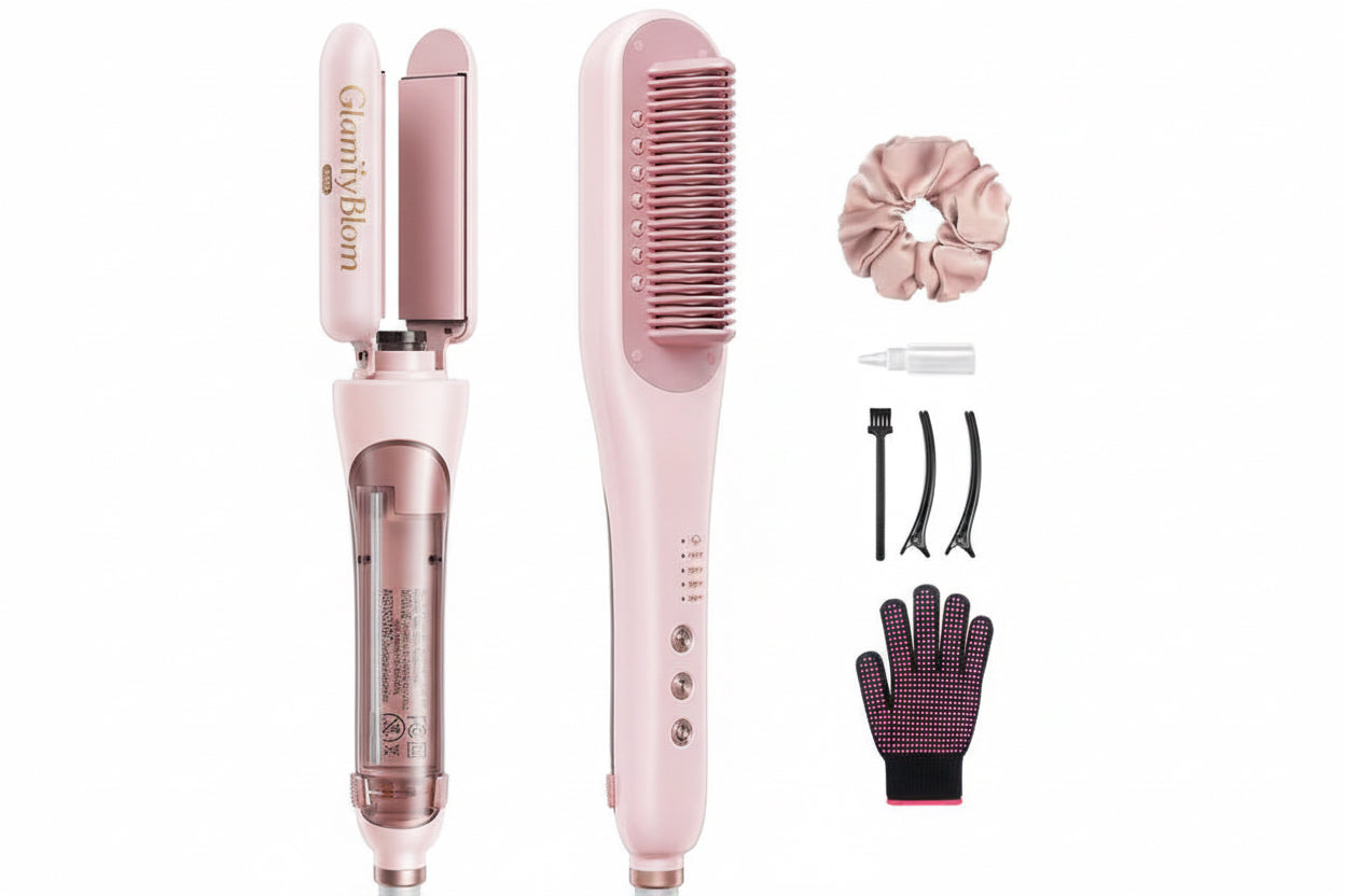 Wavytalk Steamline Pro Steam Hair Straightener Brush Hair Straightening Comb with Scrunchie and Glove