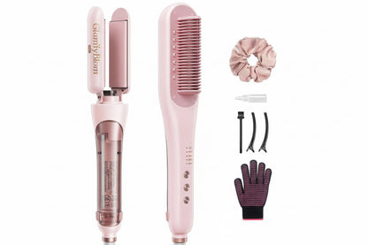 Wavytalk Steamline Pro Steam Hair Straightener Brush Hair Straightening Comb with Scrunchie and Glove