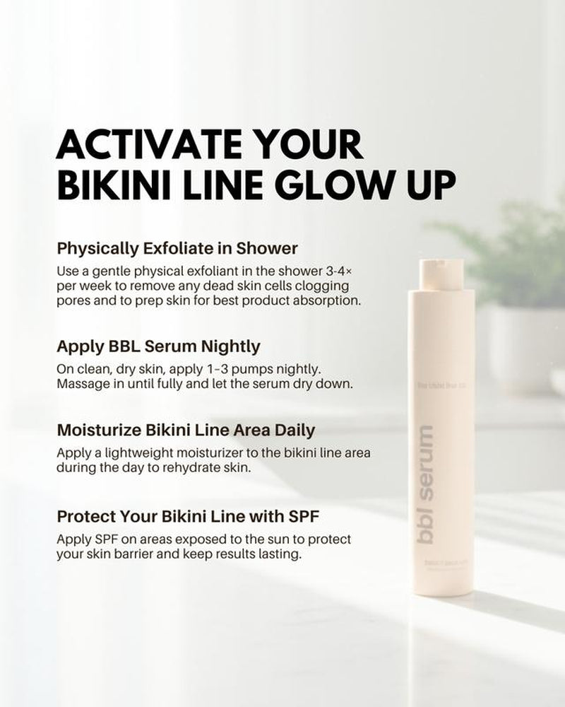 BBL Serum - 3-In-1 Bikini Line Serum - Designed for Ingrown Hairs, Dark Spots, Razor Bumps, and Irritation. Salicylic Acid, Kojic Acid, Niacinamide, and Aloe Vera Work Together to Smooth, Brighten, and Calm Skin after Shaving or Waxing.