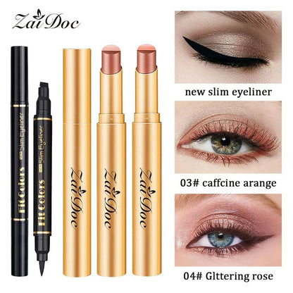 3-In-1 Zaidoc Easy Eyeshadow Stick for Beginners,Smudgeproof in Seconds, One-Stroke Application,Creamy Shimmer Trio Eyeshadow Stick Waterproof Longwear Liquid Eyeliner Color Changing Lip Oil Trio Waterproof Shiny Diamond Eyeshadow