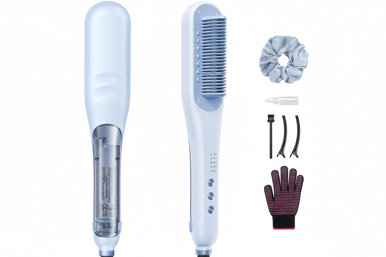 Wavytalk Steamline Pro Steam Hair Straightener Brush Hair Straightening Comb with Scrunchie and Glove