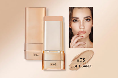 QIANWHITE Luminous Dual-Ended Concealer Foundation Stick with Built-In Brushes Complimentary Puff 24H Long-Lasting Waterproof Sweatproof One-Swipe Even Flawless Base Clear Radiant Skin Foundation Stick