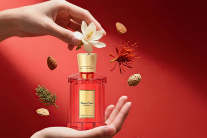 ROMASS Rouge Essence Perfume 3.4Oz/100Ml | Gold-Red Bottle | Long-Lasting Fragrance | Floral Fragrance, Saffron and Amber Wood Notes