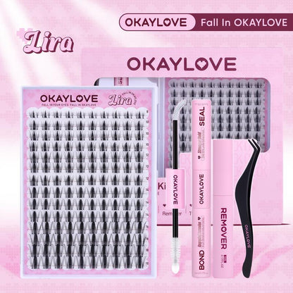 OKAYLOVE Lashes Cluster Vixen|Bunny Lash Clusters Kit, Manga Lash Extension with Waterproof Long-Lasting Lash Bond and Seal,Tweezers and Remover for DIY Eyelash at Home Easily, Natural Makeup Girl Gifts