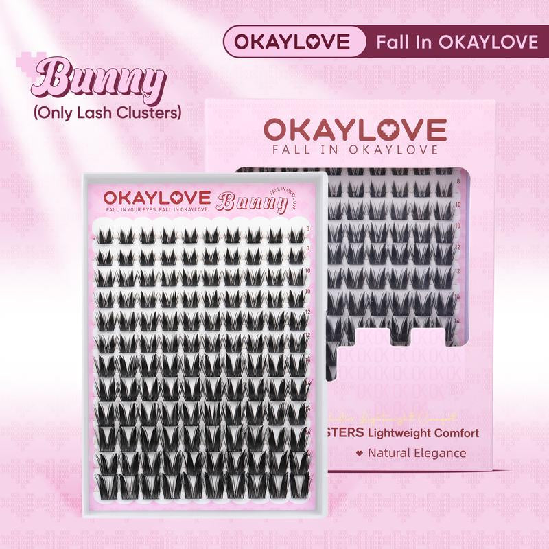 OKAYLOVE Lashes Cluster Vixen|Bunny Lash Clusters Kit, Manga Lash Extension with Waterproof Long-Lasting Lash Bond and Seal,Tweezers and Remover for DIY Eyelash at Home Easily, Natural Makeup Girl Gifts
