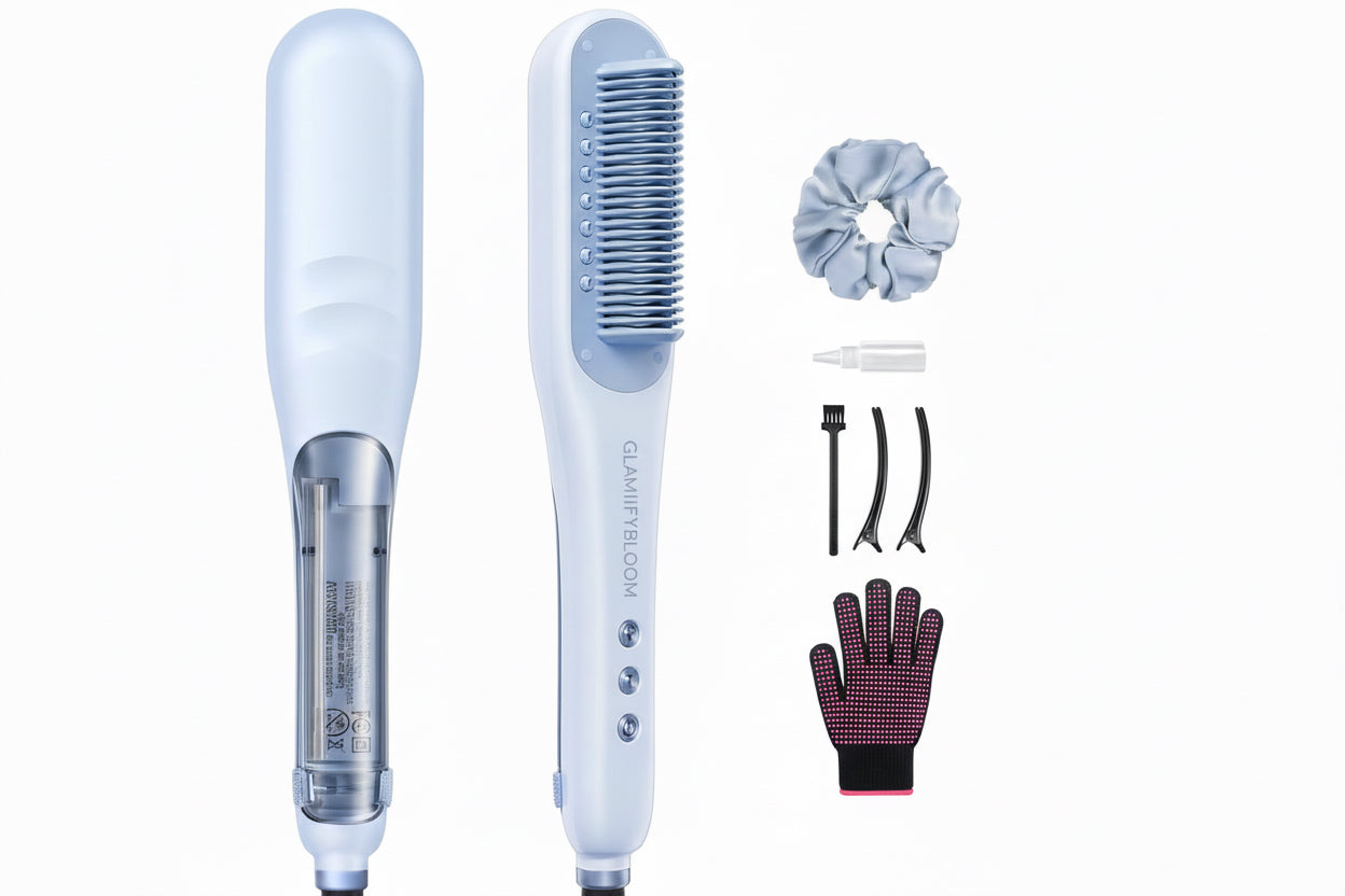 Wavytalk Steamline Pro Steam Hair Straightener Brush Hair Straightening Comb with Scrunchie and Glove