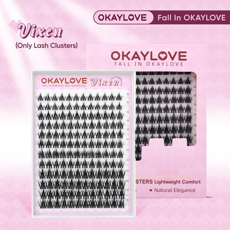 OKAYLOVE Lashes Cluster Vixen|Bunny Lash Clusters Kit, Manga Lash Extension with Waterproof Long-Lasting Lash Bond and Seal,Tweezers and Remover for DIY Eyelash at Home Easily, Natural Makeup Girl Gifts