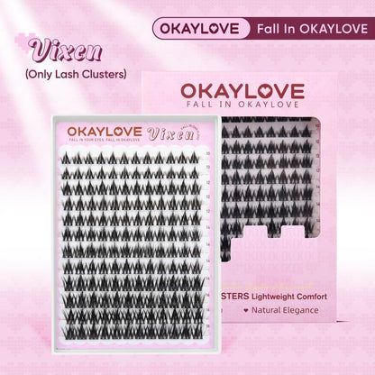 OKAYLOVE Lashes Cluster Vixen|Bunny Lash Clusters Kit, Manga Lash Extension with Waterproof Long-Lasting Lash Bond and Seal,Tweezers and Remover for DIY Eyelash at Home Easily, Natural Makeup Girl Gifts