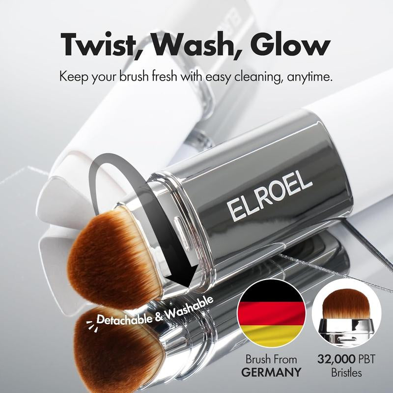 ELROEL BLANC Cover Cream Stick V W/ Detachable Brush - Korean Skin Care Color-Changing Foundation Stick with Collagen Capsules (0.45 Oz)