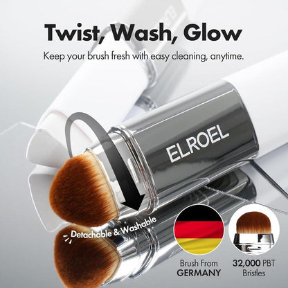 ELROEL BLANC Cover Cream Stick V W/ Detachable Brush - Korean Skin Care Color-Changing Foundation Stick with Collagen Capsules (0.45 Oz)