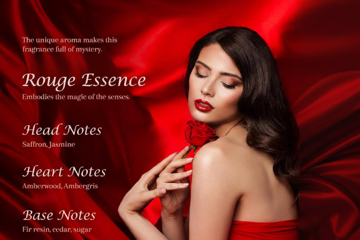 ROMASS Rouge Essence Perfume 3.4Oz/100Ml | Gold-Red Bottle | Long-Lasting Fragrance | Floral Fragrance, Saffron and Amber Wood Notes