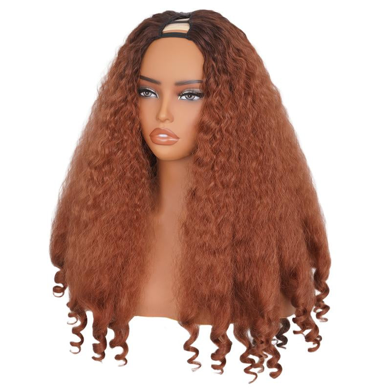 New Afro V Part with Curly in the End Wig Kinky Synthetic Hair Texture with Unique Bouncy Curls in the End 20 Inch Soft Curly Full Hair V Part Wigs Synthetic for Women No Leave Out Clip in Half Wig