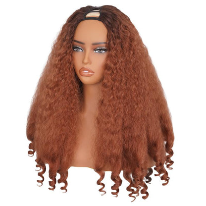 New Afro V Part with Curly in the End Wig Kinky Synthetic Hair Texture with Unique Bouncy Curls in the End 20 Inch Soft Curly Full Hair V Part Wigs Synthetic for Women No Leave Out Clip in Half Wig