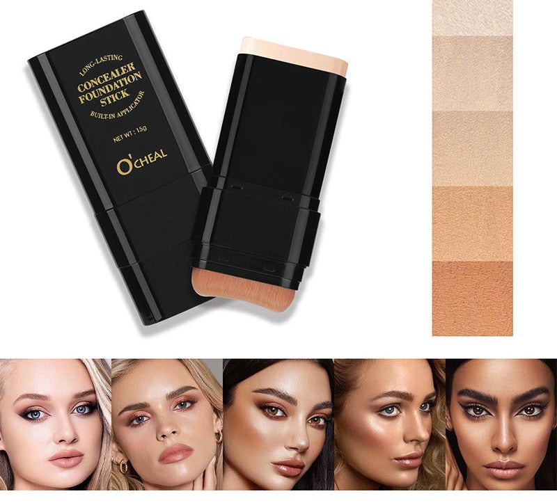 Black Friday Deals 5-Color Dual-Ended Foundation & Concealer Stick with Built-In Brush – Moisturizing, Lightweight, Long-Lasting Flawless Makeup