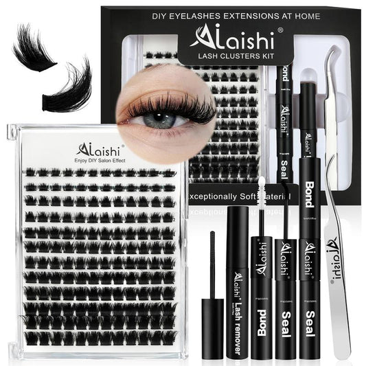 AILAISHI Classic Black and White 3D Eyelash Cluster Set, DIY Eyelash Extension 10-18Mm, 144Pcs D-Curled Soft Natural Eyelashes, with Eyelash Adhesive and Sealant, Tweezers, Makeup Remover , Tiktok Shop Holiday Haul