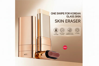 QIANWHITE Luminous Dual-Ended Concealer Foundation Stick with Built-In Brushes Complimentary Puff 24H Long-Lasting Waterproof Sweatproof One-Swipe Even Flawless Base Clear Radiant Skin Foundation Stick