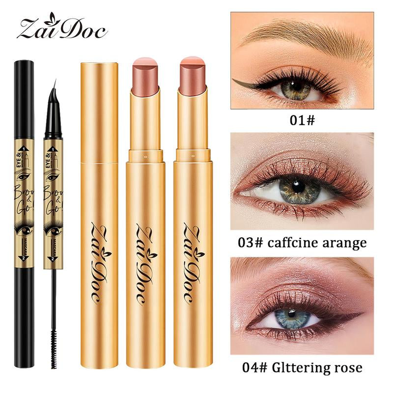 3-In-1 Zaidoc Easy Eyeshadow Stick for Beginners,Smudgeproof in Seconds, One-Stroke Application,Creamy Shimmer Trio Eyeshadow Stick Waterproof Longwear Liquid Eyeliner Color Changing Lip Oil Trio Waterproof Shiny Diamond Eyeshadow