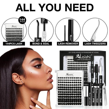 AILAISHI Classic Black and White 3D Eyelash Cluster Set, DIY Eyelash Extension 10-18Mm, 144Pcs D-Curled Soft Natural Eyelashes, with Eyelash Adhesive and Sealant, Tweezers, Makeup Remover , Tiktok Shop Holiday Haul