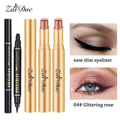 3-In-1 Zaidoc Easy Eyeshadow Stick for Beginners,Smudgeproof in Seconds, One-Stroke Application,Creamy Shimmer Trio Eyeshadow Stick Waterproof Longwear Liquid Eyeliner Color Changing Lip Oil Trio Waterproof Shiny Diamond Eyeshadow