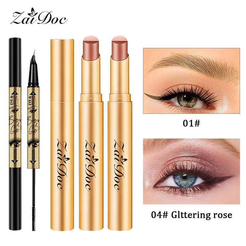 3-In-1 Zaidoc Easy Eyeshadow Stick for Beginners,Smudgeproof in Seconds, One-Stroke Application,Creamy Shimmer Trio Eyeshadow Stick Waterproof Longwear Liquid Eyeliner Color Changing Lip Oil Trio Waterproof Shiny Diamond Eyeshadow
