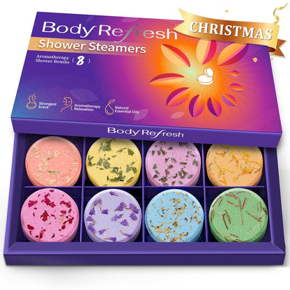 Bodyrefresh Shower Steamers – 8 Pack Aromatherapy Shower Bombs with Essential Oils | Stress Relief Self-Care SPA | Birthday & Christmas Gifts for Women, Mom, Girlfriend, Teacher