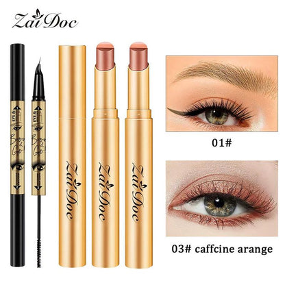 3-In-1 Zaidoc Easy Eyeshadow Stick for Beginners,Smudgeproof in Seconds, One-Stroke Application,Creamy Shimmer Trio Eyeshadow Stick Waterproof Longwear Liquid Eyeliner Color Changing Lip Oil Trio Waterproof Shiny Diamond Eyeshadow