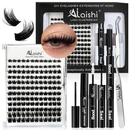 AILAISHI Classic Black and White 3D Eyelash Cluster Set, DIY Eyelash Extension 10-18Mm, 144Pcs D-Curled Soft Natural Eyelashes, with Eyelash Adhesive and Sealant, Tweezers, Makeup Remover , Tiktok Shop Holiday Haul