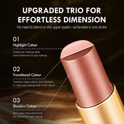 3-In-1 Zaidoc Easy Eyeshadow Stick for Beginners,Smudgeproof in Seconds, One-Stroke Application,Creamy Shimmer Trio Eyeshadow Stick Waterproof Longwear Liquid Eyeliner Color Changing Lip Oil Trio Waterproof Shiny Diamond Eyeshadow