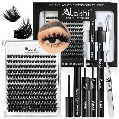 AILAISHI Classic Black and White 3D Eyelash Cluster Set, DIY Eyelash Extension 10-18Mm, 144Pcs D-Curled Soft Natural Eyelashes, with Eyelash Adhesive and Sealant, Tweezers, Makeup Remover , Tiktok Shop Holiday Haul