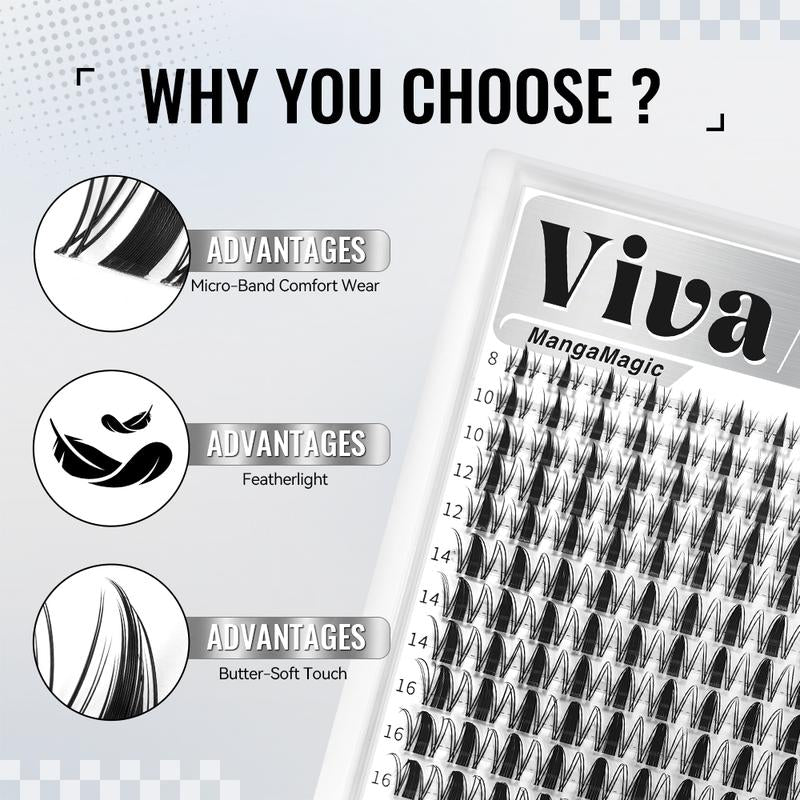 Viva | Airycute Mangamagic Collection Upgrade U Lashes with Ultra-Dense, Waterproof, Long-Lasting Lashes | Fairy | Fashion Wet Look | Beginner-Friendly DIY Lashes for a Flawless, Voluminous Look | Trendy & Must-Have Clusters