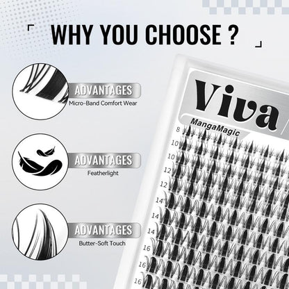 Viva | Airycute Mangamagic Collection Upgrade U Lashes with Ultra-Dense, Waterproof, Long-Lasting Lashes | Fairy | Fashion Wet Look | Beginner-Friendly DIY Lashes for a Flawless, Voluminous Look | Trendy & Must-Have Clusters