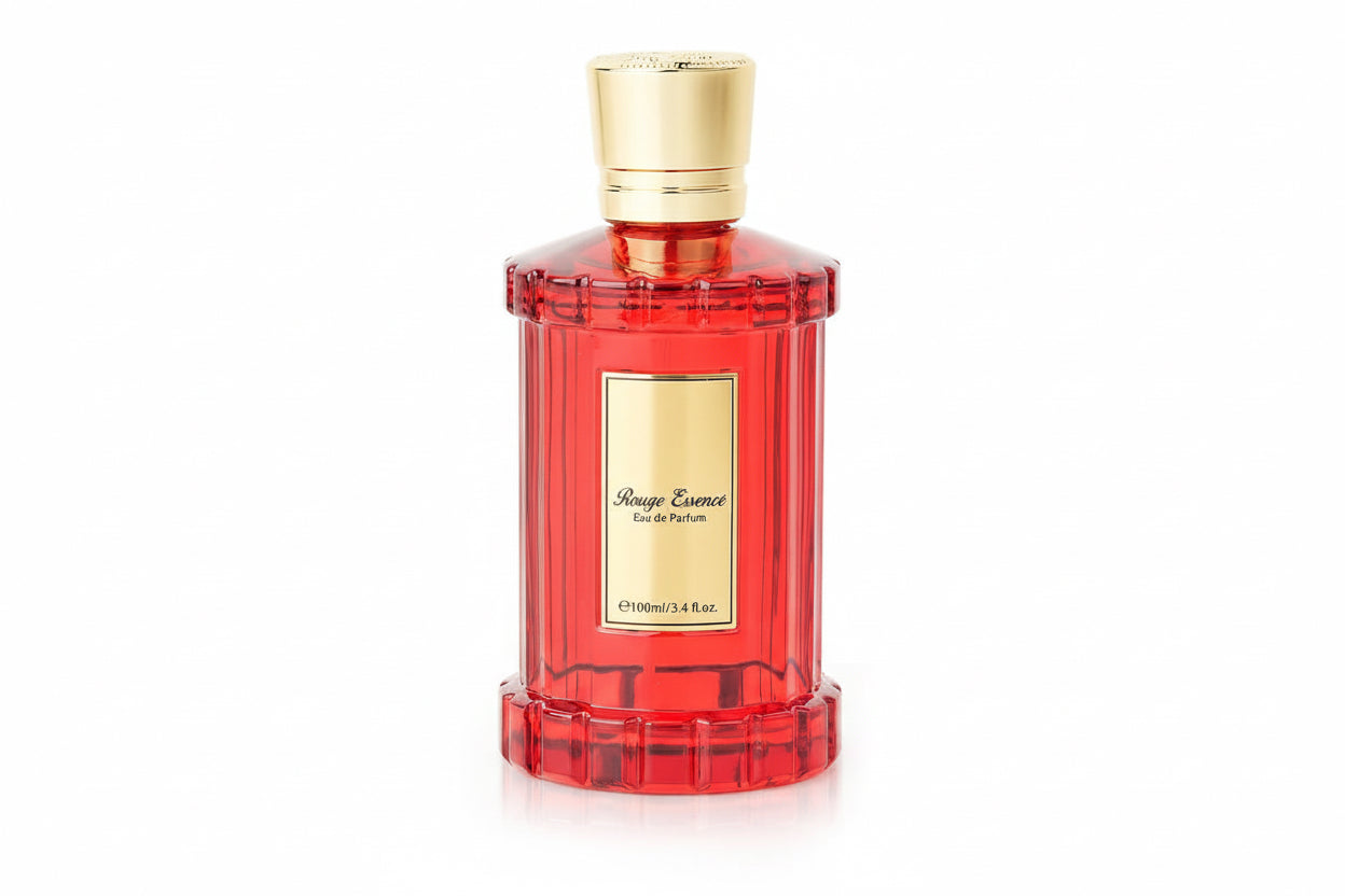 ROMASS Rouge Essence Perfume 3.4Oz/100Ml | Gold-Red Bottle | Long-Lasting Fragrance | Floral Fragrance, Saffron and Amber Wood Notes