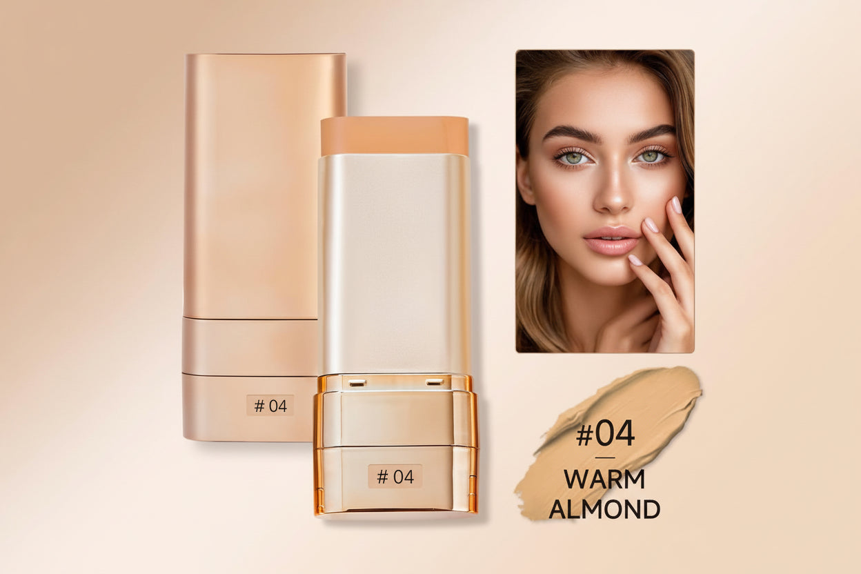QIANWHITE Luminous Dual-Ended Concealer Foundation Stick with Built-In Brushes Complimentary Puff 24H Long-Lasting Waterproof Sweatproof One-Swipe Even Flawless Base Clear Radiant Skin Foundation Stick