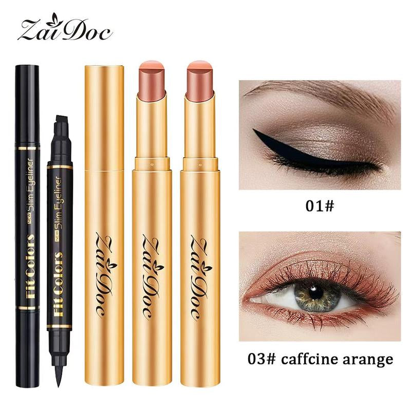 3-In-1 Zaidoc Easy Eyeshadow Stick for Beginners,Smudgeproof in Seconds, One-Stroke Application,Creamy Shimmer Trio Eyeshadow Stick Waterproof Longwear Liquid Eyeliner Color Changing Lip Oil Trio Waterproof Shiny Diamond Eyeshadow