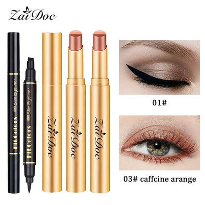 3-In-1 Zaidoc Easy Eyeshadow Stick for Beginners,Smudgeproof in Seconds, One-Stroke Application,Creamy Shimmer Trio Eyeshadow Stick Waterproof Longwear Liquid Eyeliner Color Changing Lip Oil Trio Waterproof Shiny Diamond Eyeshadow