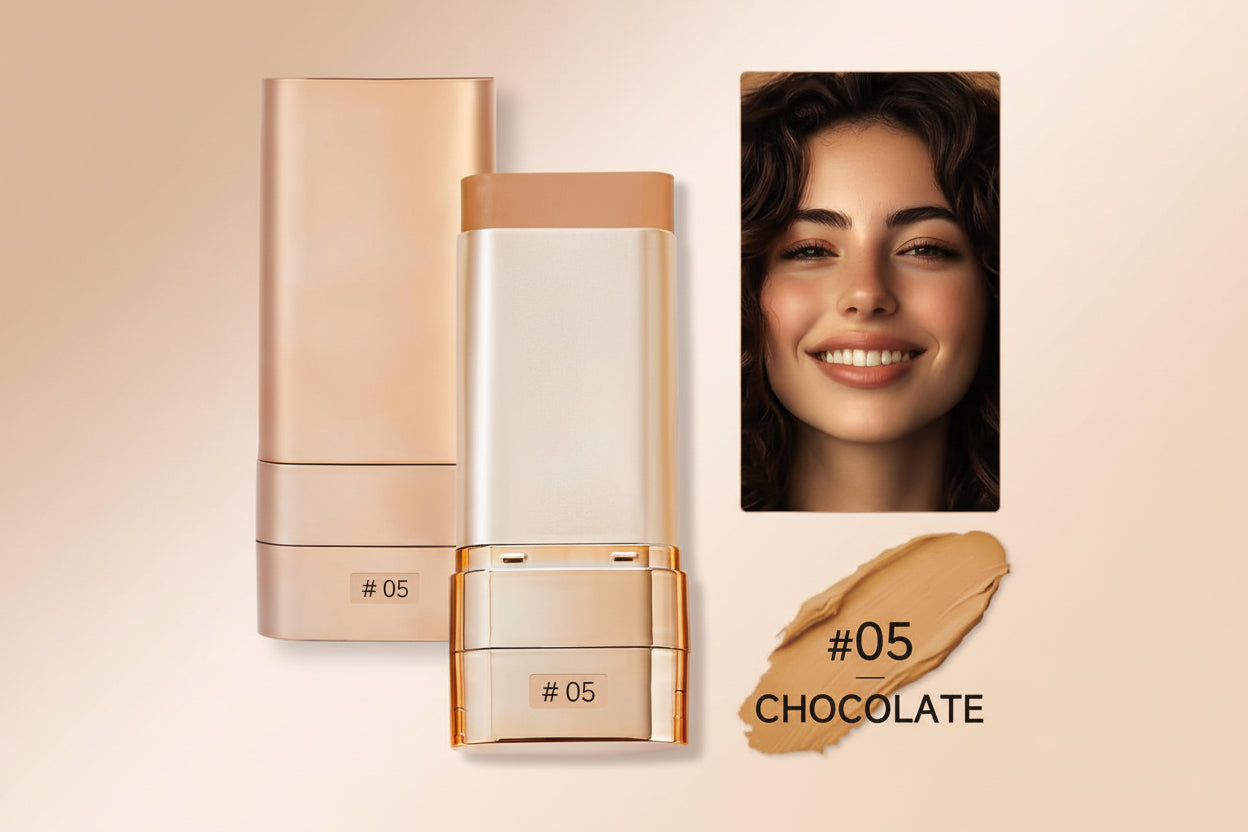 QIANWHITE Luminous Dual-Ended Concealer Foundation Stick with Built-In Brushes Complimentary Puff 24H Long-Lasting Waterproof Sweatproof One-Swipe Even Flawless Base Clear Radiant Skin Foundation Stick