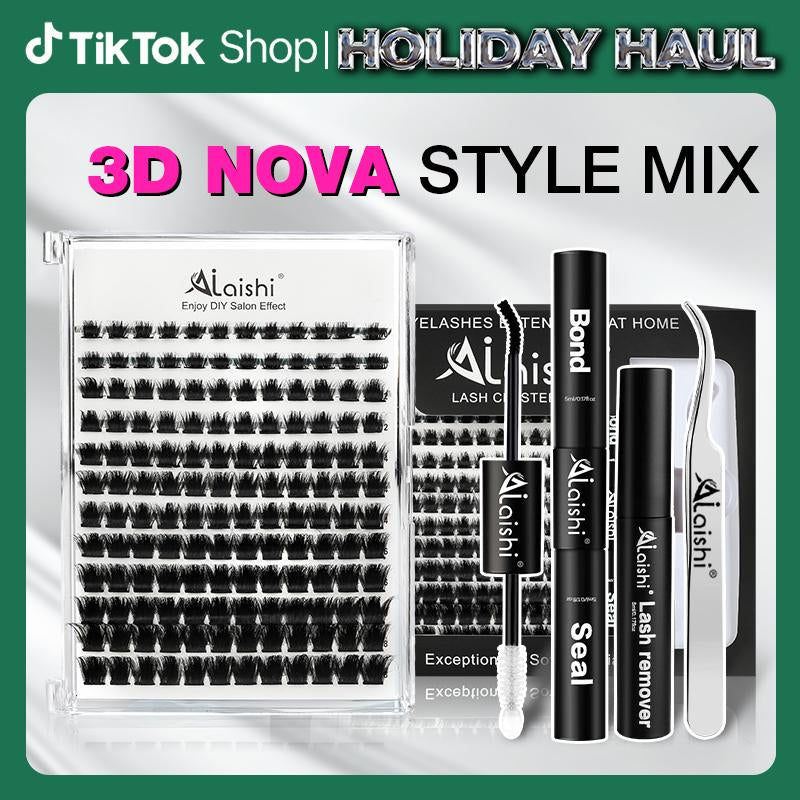 AILAISHI Classic Black and White 3D Eyelash Cluster Set, DIY Eyelash Extension 10-18Mm, 144Pcs D-Curled Soft Natural Eyelashes, with Eyelash Adhesive and Sealant, Tweezers, Makeup Remover , Tiktok Shop Holiday Haul